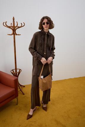 Hilay Misa Jakar Garnili Panrolonlu Takım KAHVERENGİ