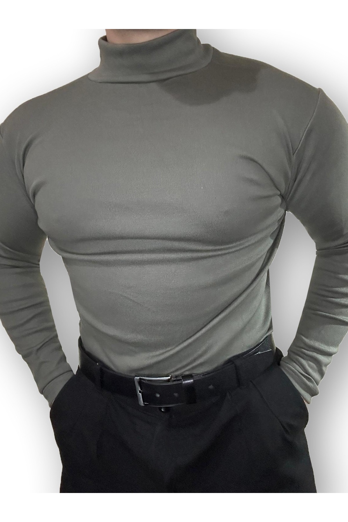 Ventuno Giyim Uzun Kollu Yarım Boğazlı Balıkçı Yaka Likralı Penye Badi Body