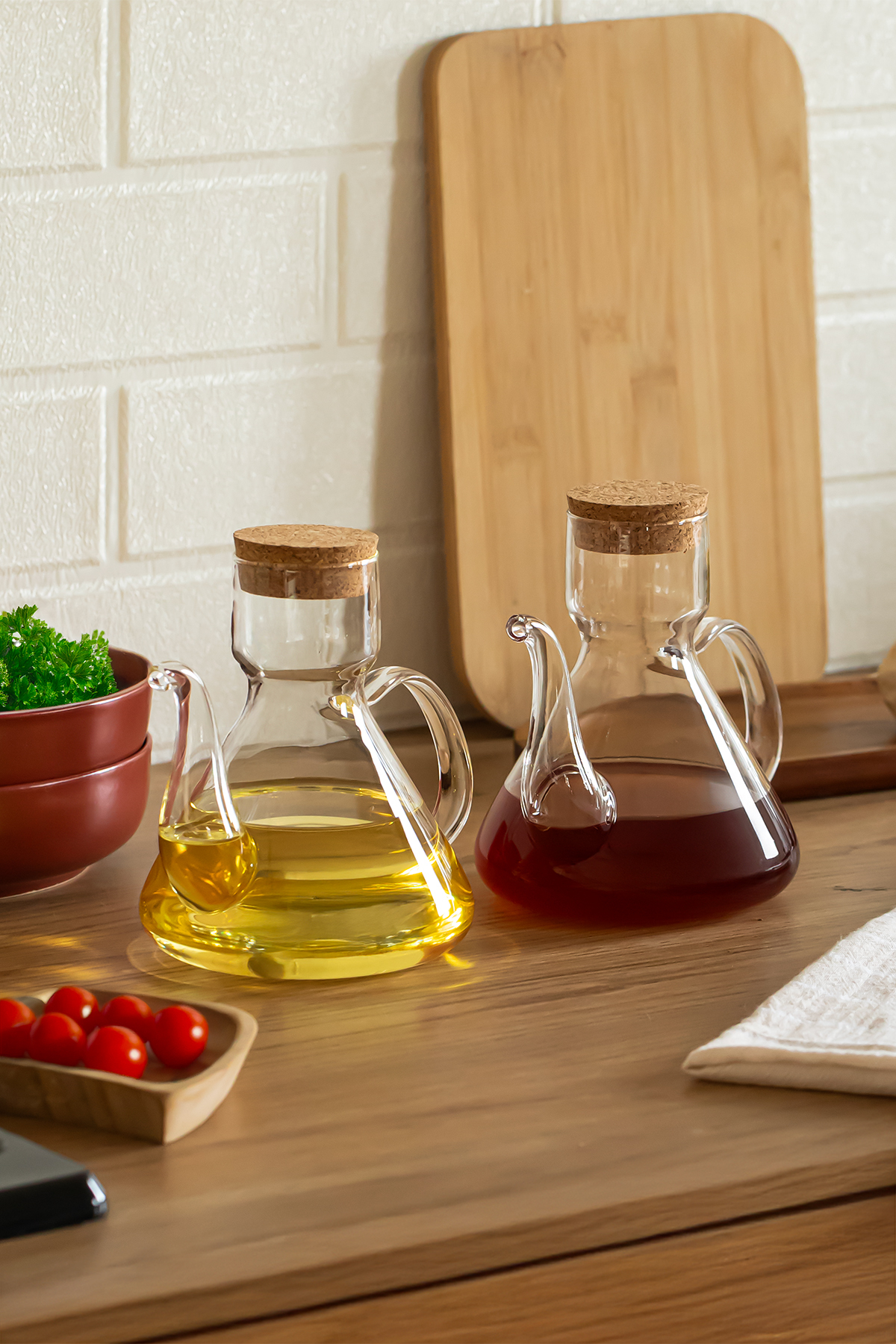 6517 Borosilicate Glass with Mushroom Lid 2-Piece Vinegar Bottle Oil Can 500+500 ml