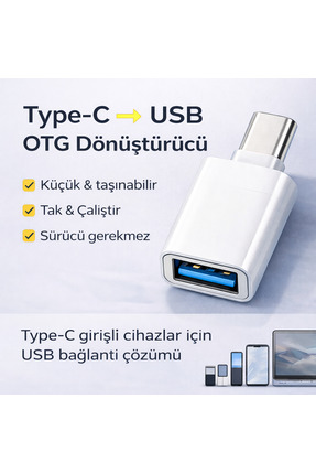 SepetteX Type-C → USB OTG Adaptör | Android Telefon ve Tablet Uyumlu çevirici...