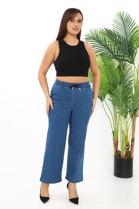 Butik SEVİL BOL PAÇA LİKRALI YÜKSEK BEL BELİ LASTİKLİ KOT PANTOLON