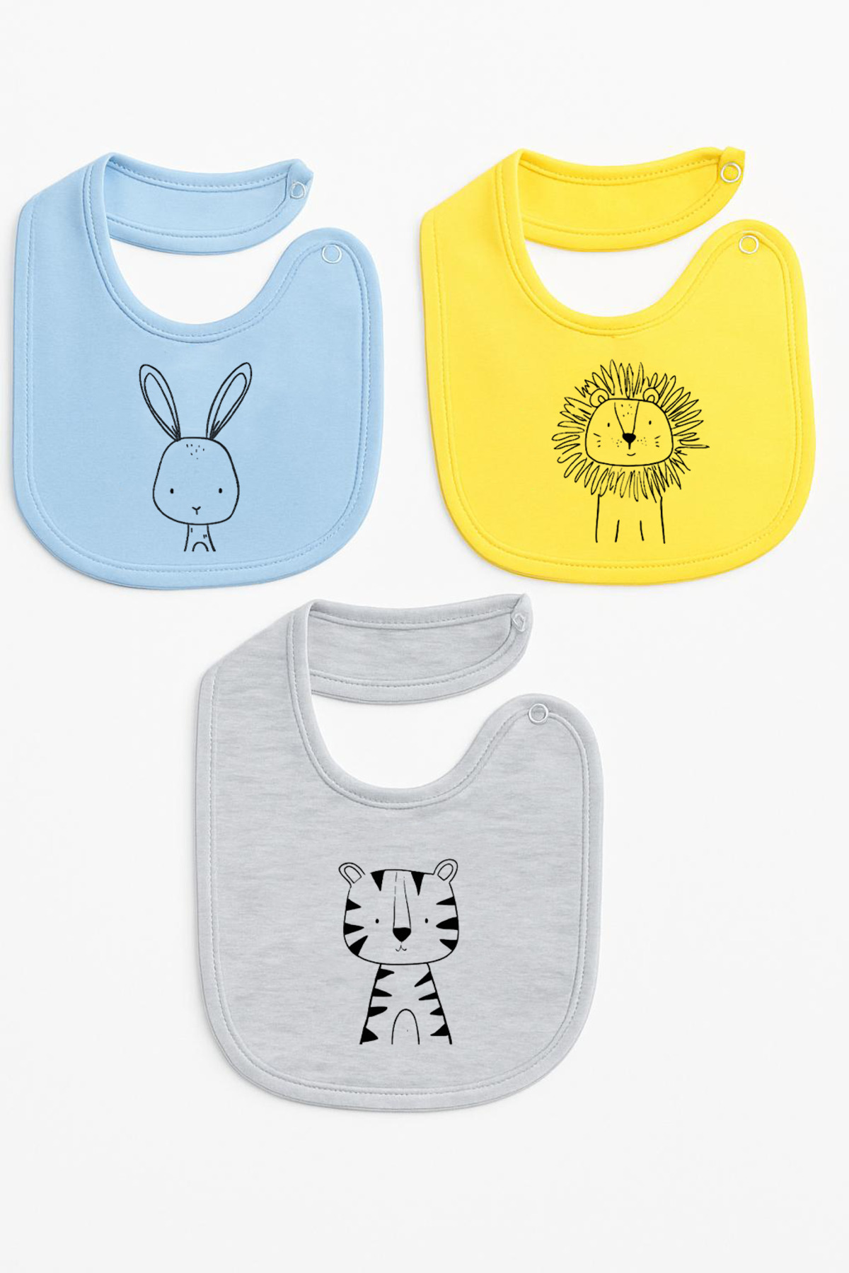 Bebe wini %100 Pamuk Penye Çift Katlı 3'lü Hayvan Desenli Mama Önlüğü fotoğrafı 2 (önizleme)