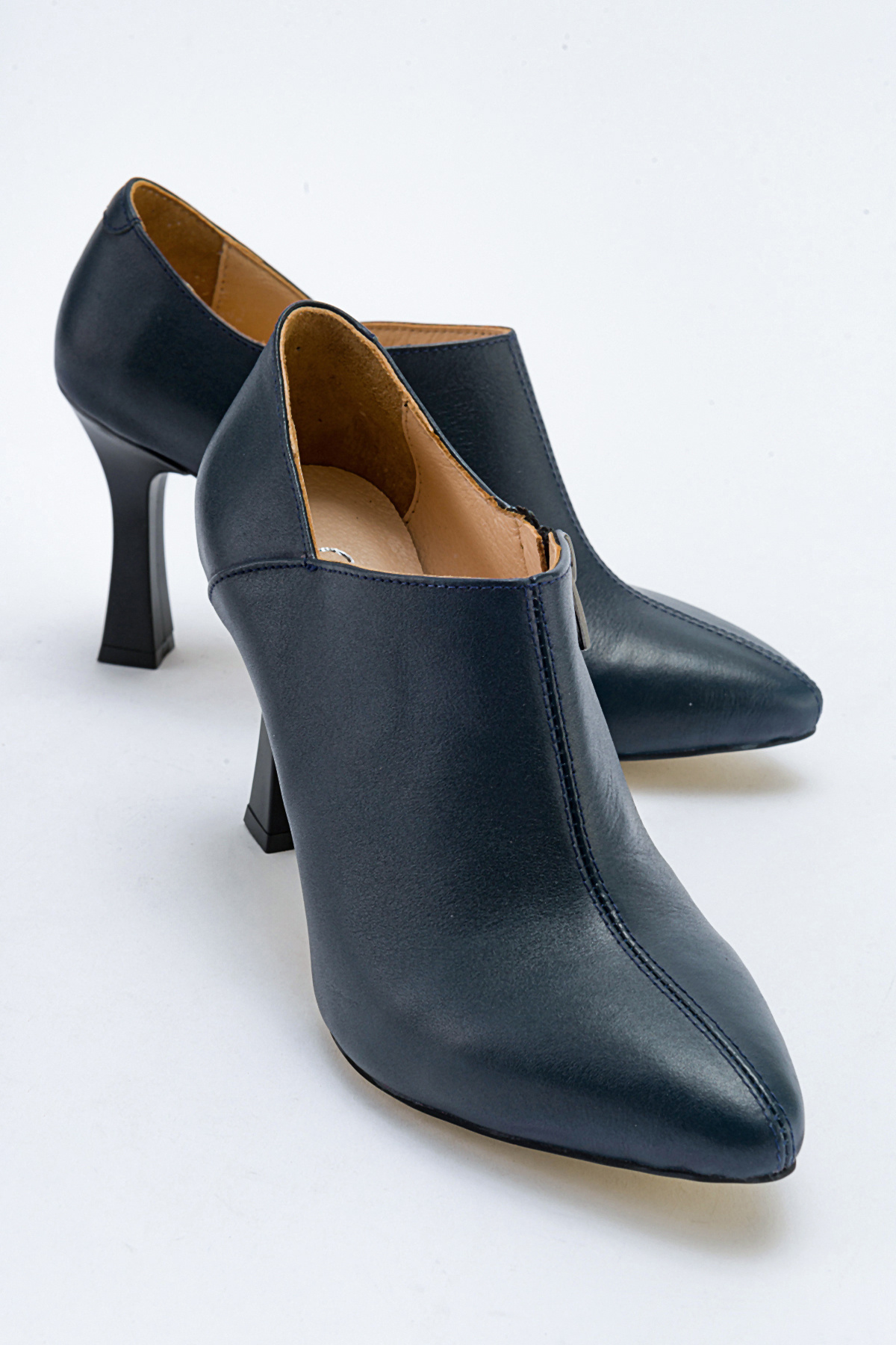GNS Shoes LANDO Hakiki Deri Lacivert Cilt İnce Topuklu Botie