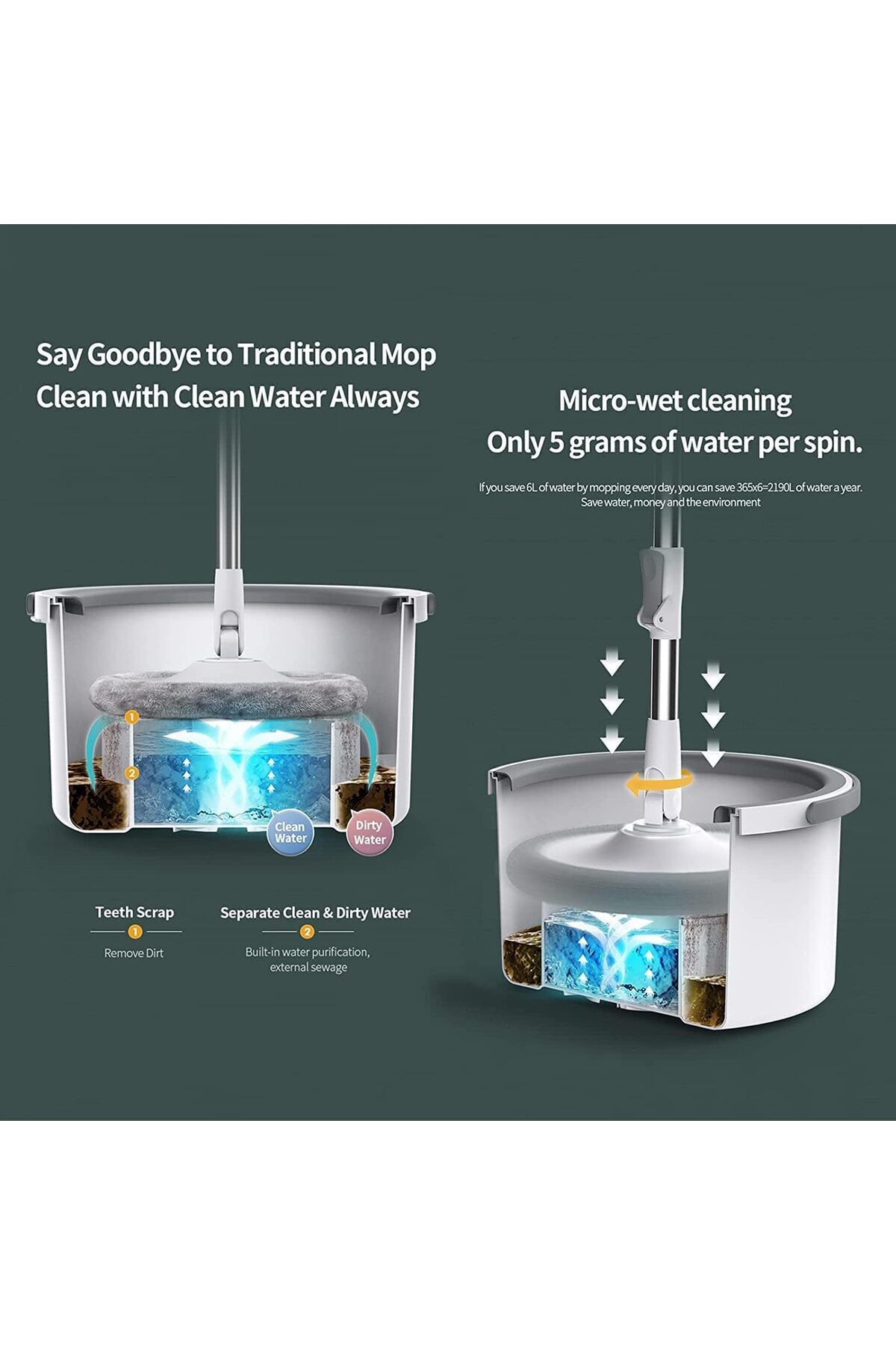 سطل وممسحة سبين 360 درجة بعزل الماء – تنظيف بدون عصر ومجهود أقل,دلو دائري مع 2 منشفة هدية 🎁