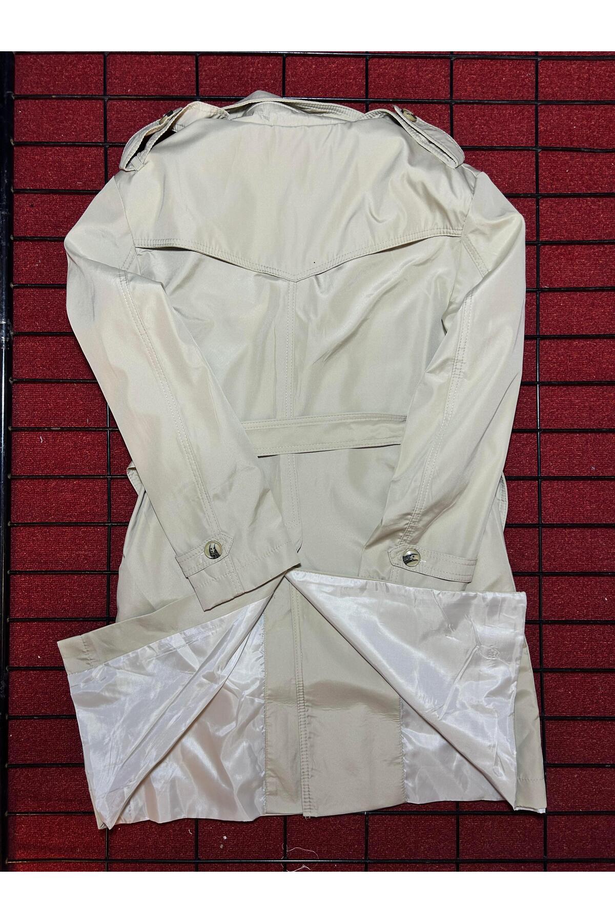 NAxE Men's Clothing Erkek Bej Regular Fit Kruvaze Kapama Kemerli Apoletli Uzun Trençkot görsel 2