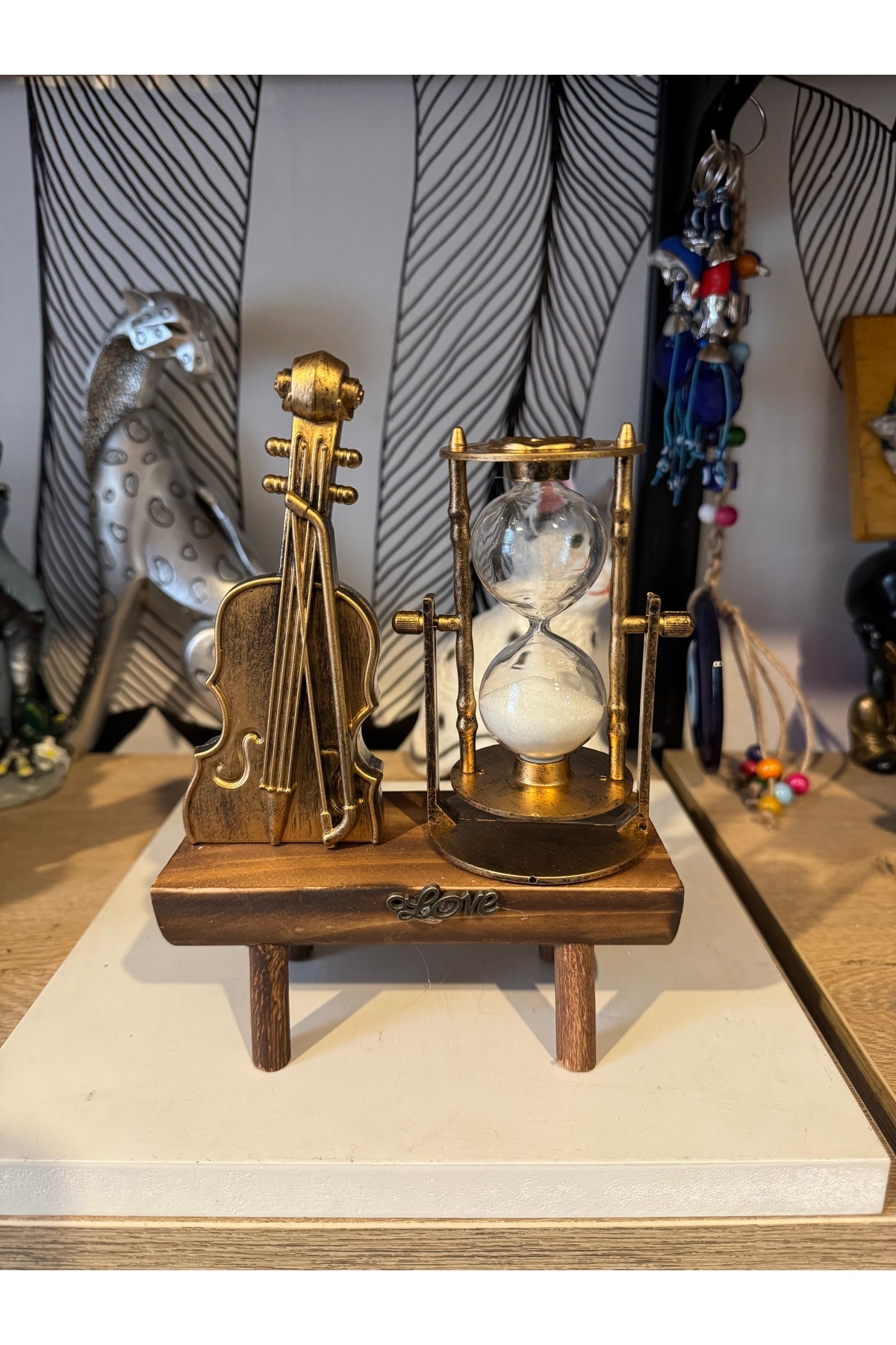 Atak Hediyelik Dekoratif Ahşap kütüklü gitar kum saati