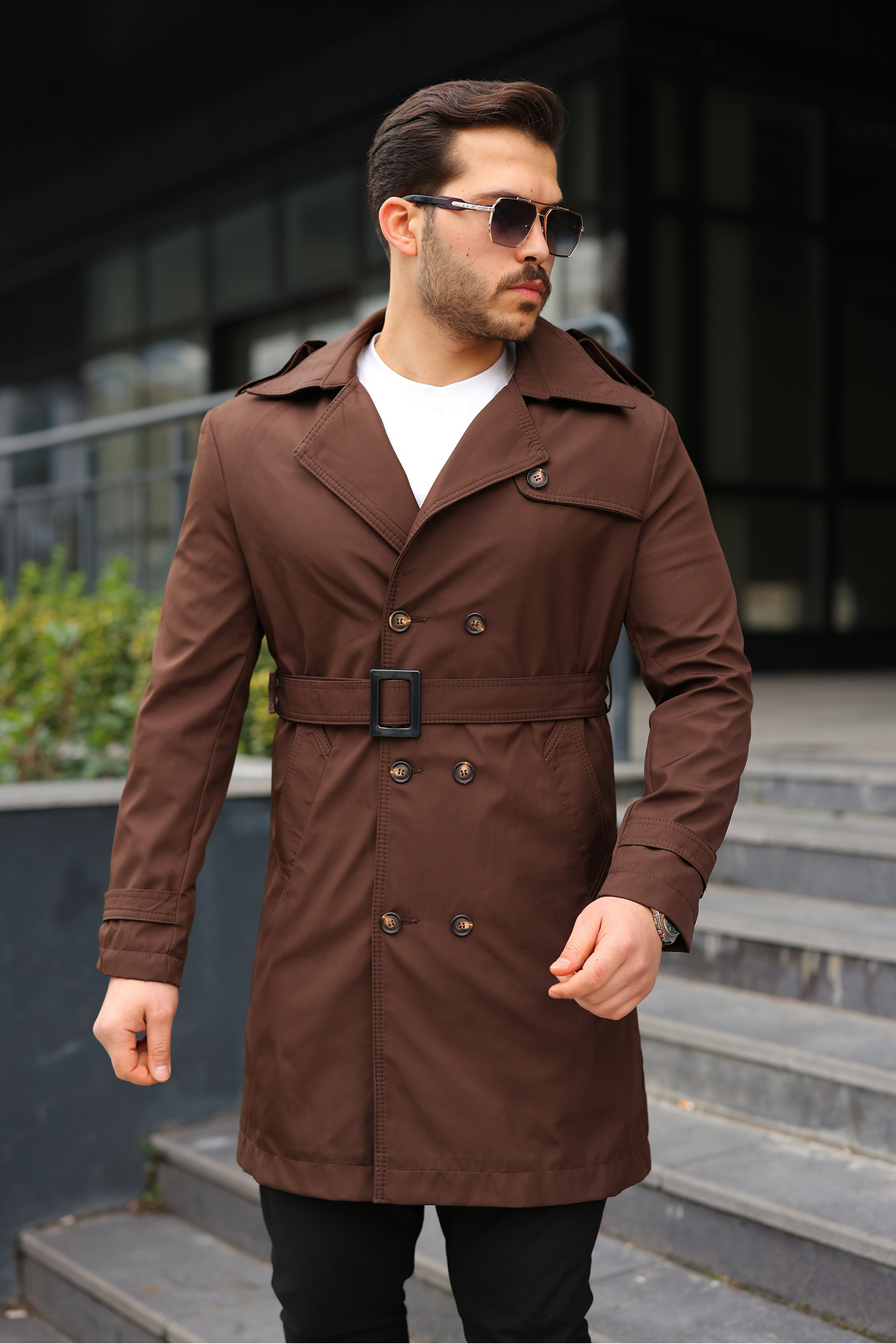 BASEL.CO  Erkek Premium Apoletli Trençkot Pardesü - 100 cm uzunluk - Görsel 4