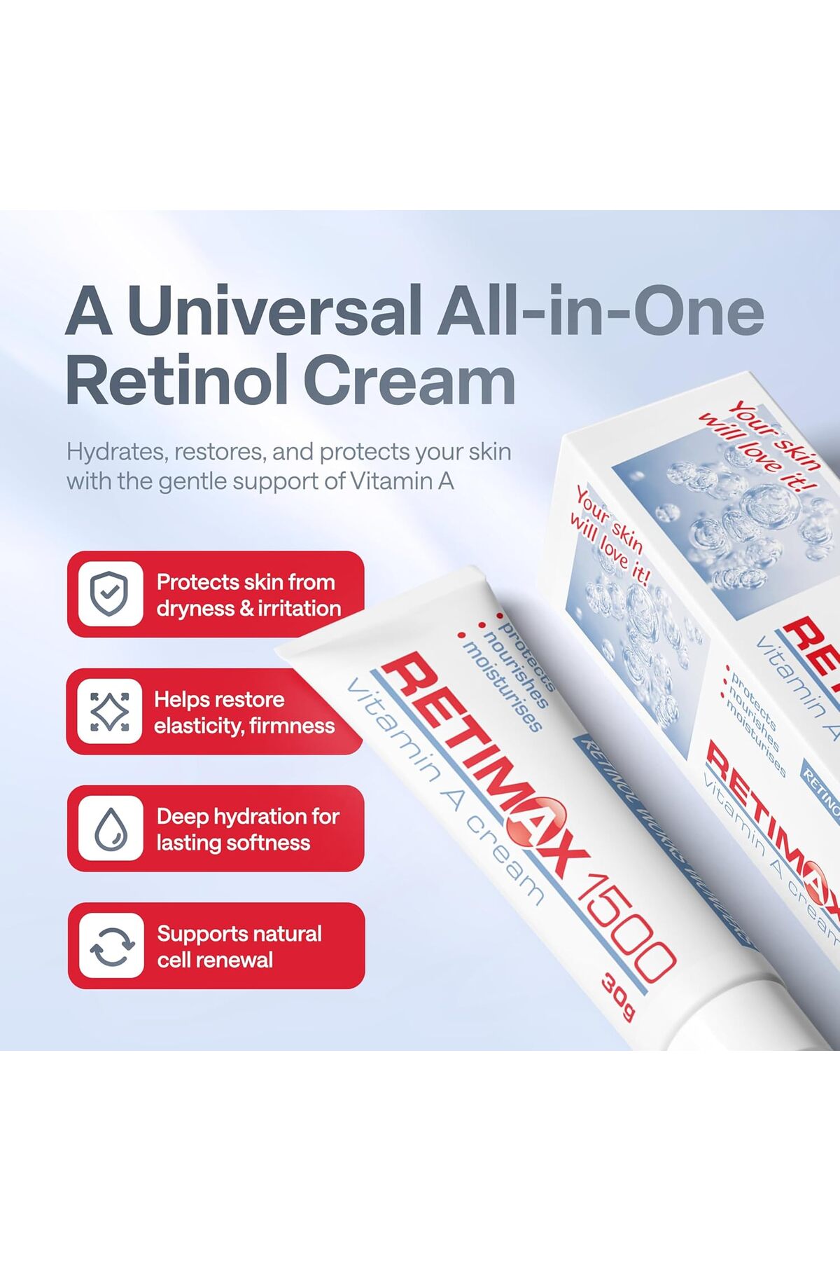 Retimax 1500 – A Vitamini (Retinol) Anti-Ageing & Nemlendirici Krem (30 g) — retimax1500 — تصویر 5 از 6