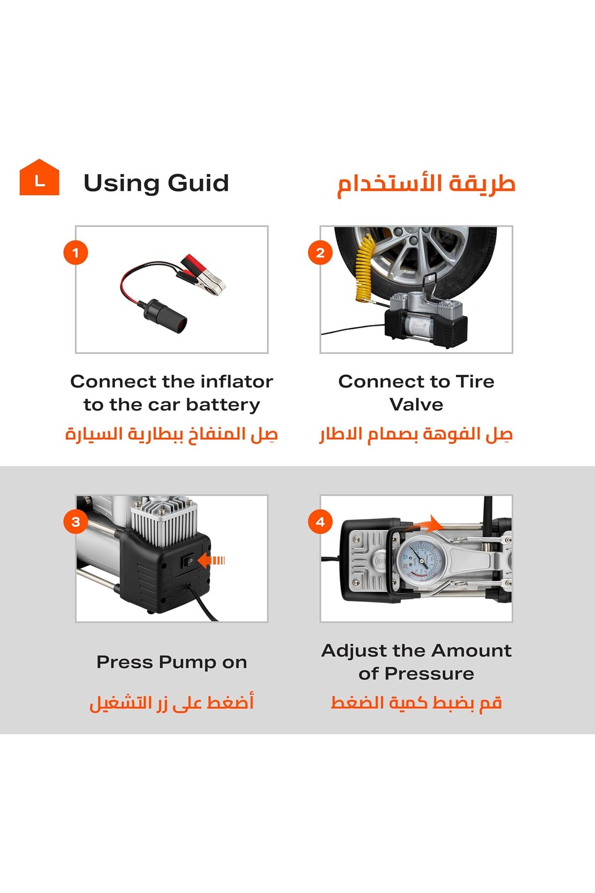 منفاخ هواء 2 سلندر- للسيارات والدراجات و جوانب الطرق وحالات الطوارئ والتخييم,كومبروسور