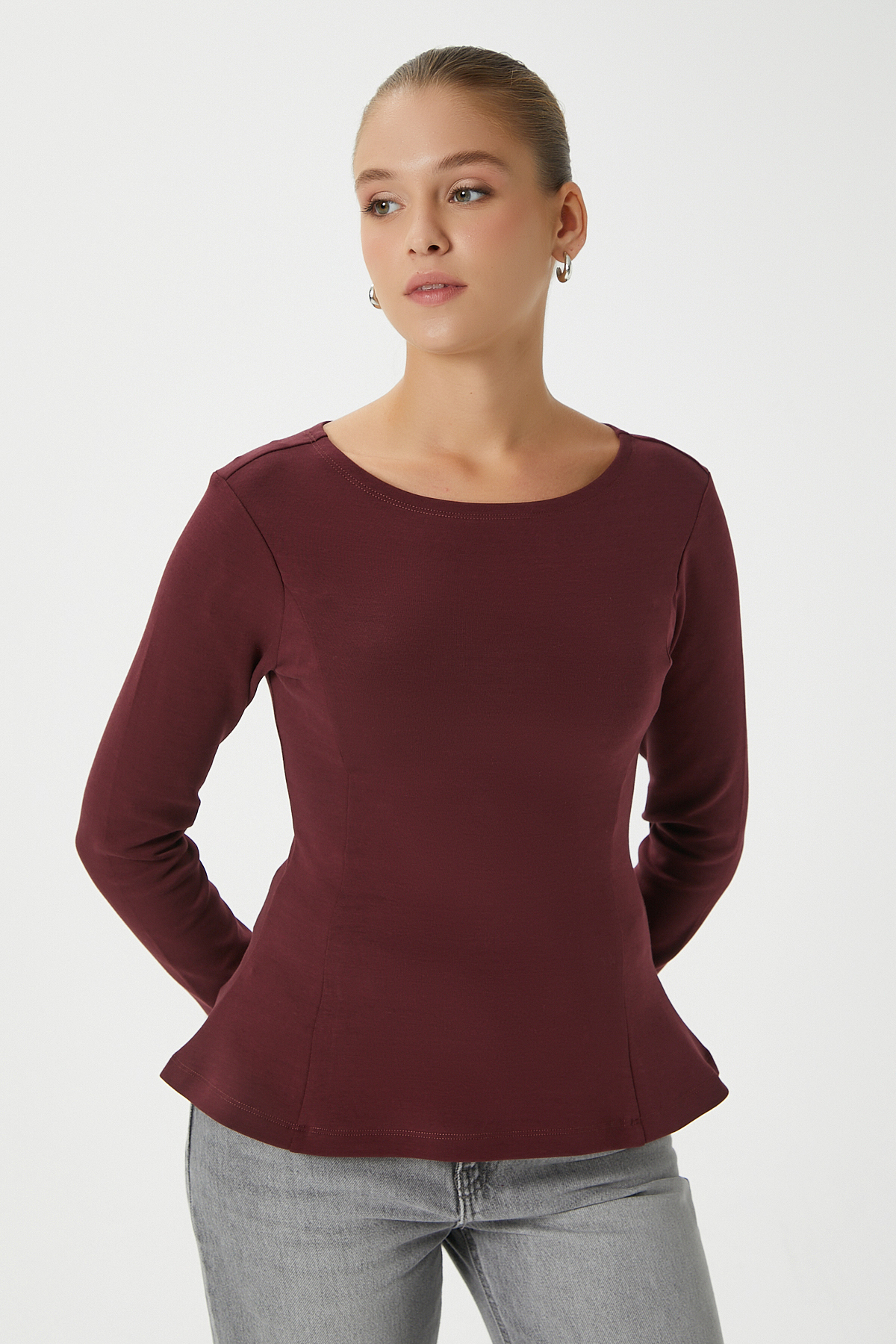 Women's Runa Premium Claret Red Peplum Blouse