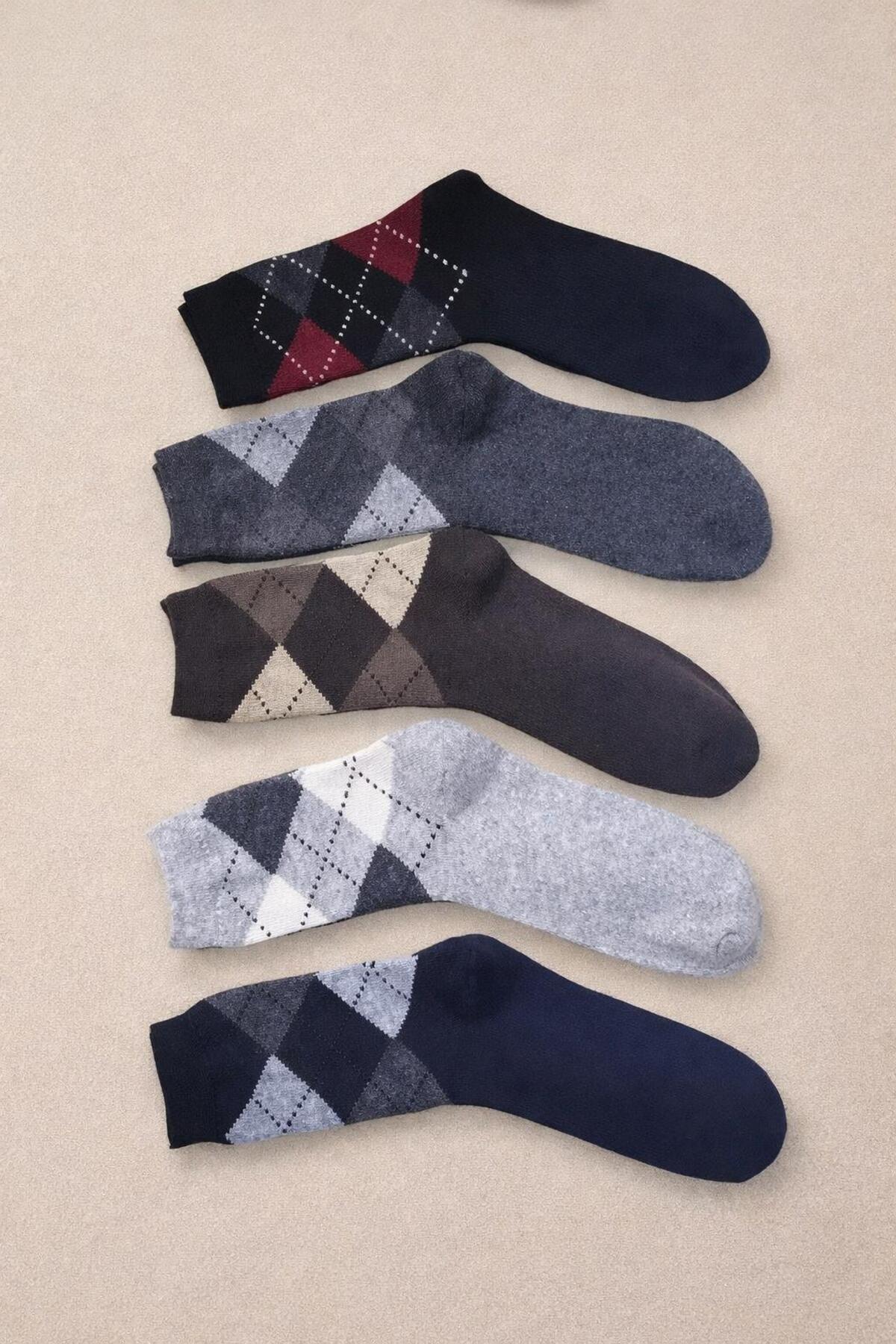 Sky Socks 5'li Ekonomik Paket Klasik Desen Erkek Soket Çorap Seti görsel 2