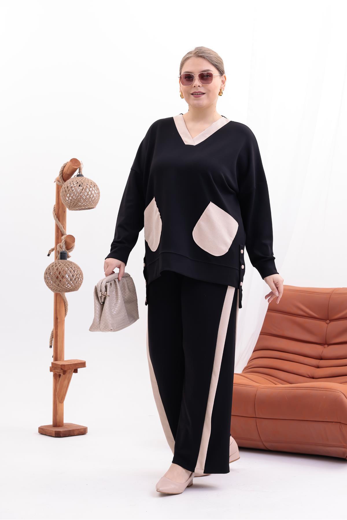 Siyezen Büyük Beden Süet Cepli Yanları Çıtçıtlı Takım