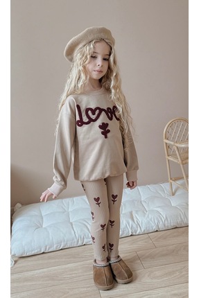 Patriko KIZ ÇOCUK YENİ SEZON SWEATSHIRT TAYLI KAHVERENK LOVE KALP DETAYLI SPO...