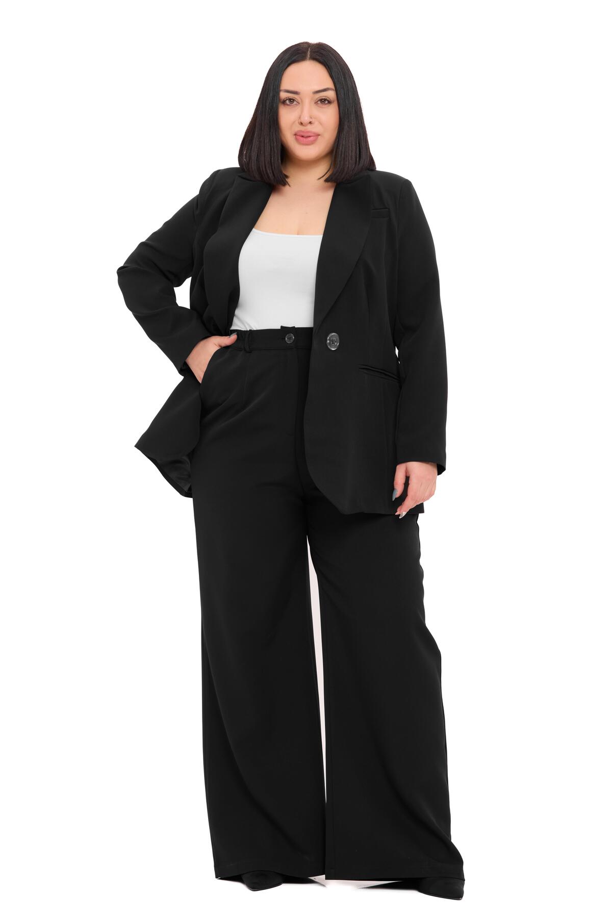 DISENTIS MODEST Büyük Beden Tek Düğmeli Siyah Ceket Pantolon İkili Takım