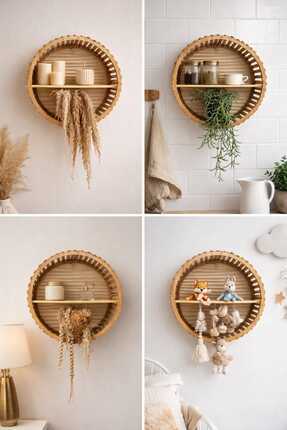 bemdesign Bohem Handmade yuvarlak-Bambu- Ham mdf Dekoratif duvar rafı- el yap...
