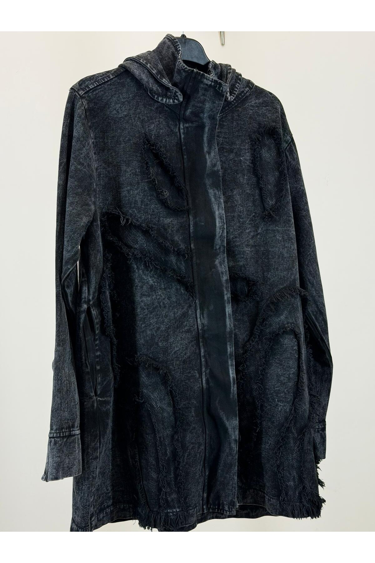 JOOQSTORE KAPÜŞONLU FERMUARLI ESKİTME KOT CEKET