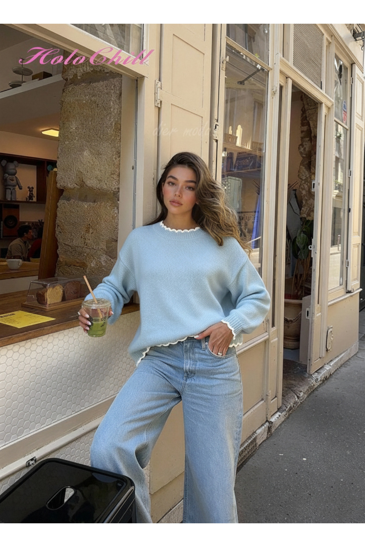 Dier Moda  Kadın Dalgalı Kenar Detaylı Salaş Bisiklet Yaka Kazak - Yumuşak Dokulu Triko, Kadın kazak Fmoda3079 - Görsel 7