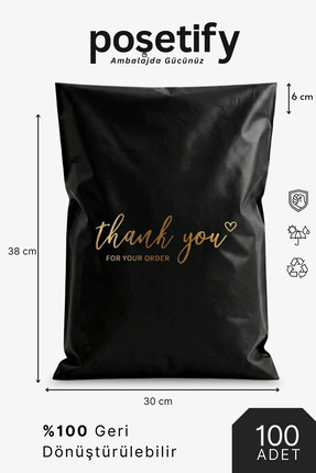 POŞETİFY Premium Renkli Kargo Poşeti 30x38x6 cm | 100 Adet | Thank You Baskıl...