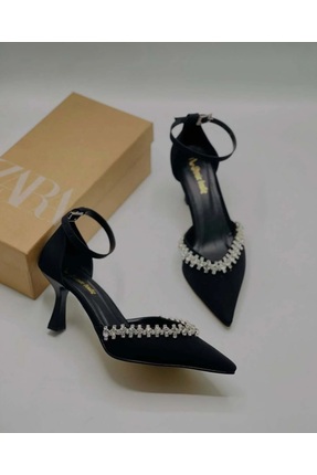 VELONA SHOES Saten malzeme önden taşlı kadın abiye ayakkabı