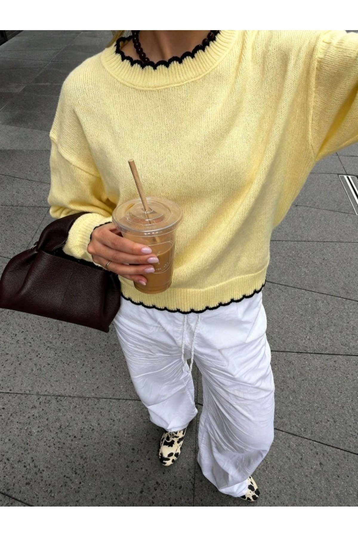 Dier Moda  Kadın Dalgalı Kenar Detaylı Salaş Bisiklet Yaka Kazak - Yumuşak Dokulu Triko, Kadın kazak Fmoda3079 - Görsel 6