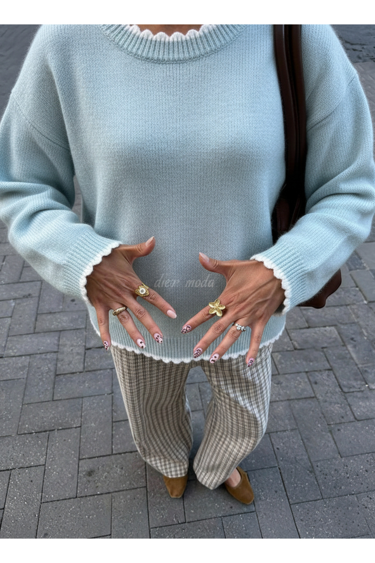 Dier Moda  Kadın Dalgalı Kenar Detaylı Salaş Bisiklet Yaka Kazak - Yumuşak Dokulu Triko, Kadın kazak Fmoda3079 - Görsel 6