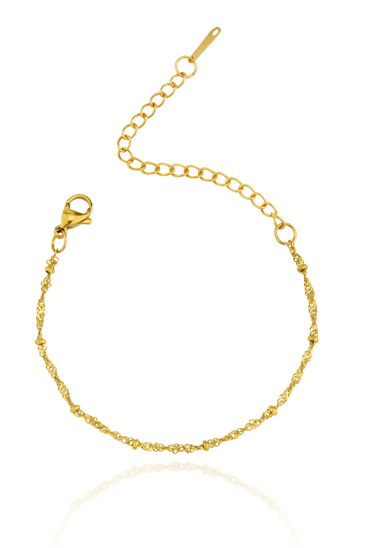 Women's Gold Color Stainless Steel Unshaded Singapore Chain Dorica Ball Elegant Bracelet