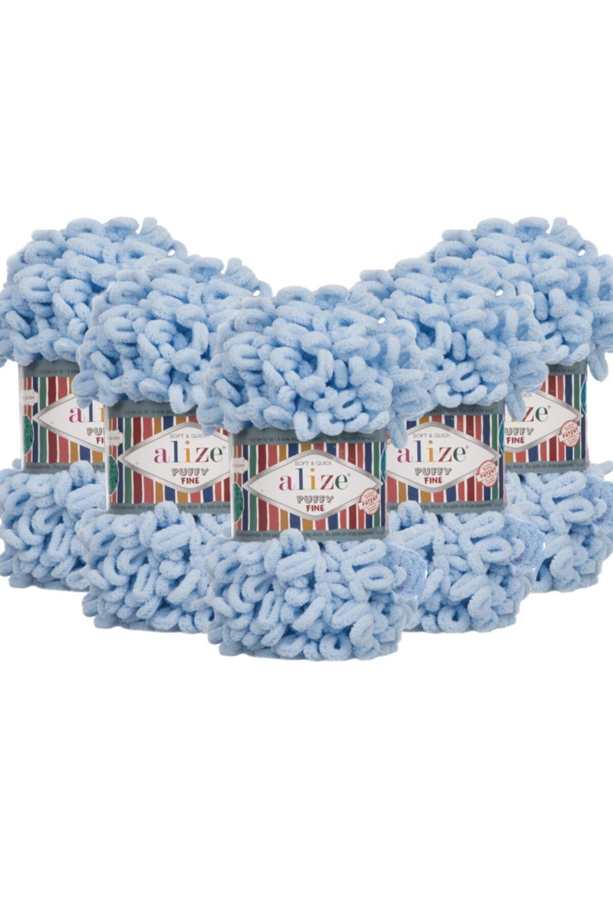 Fine Hand Knitting Yarn 5-Pack - 218 Baby Blue - 100 Gr. 14.5 Mt. Finger Knitting Yarn