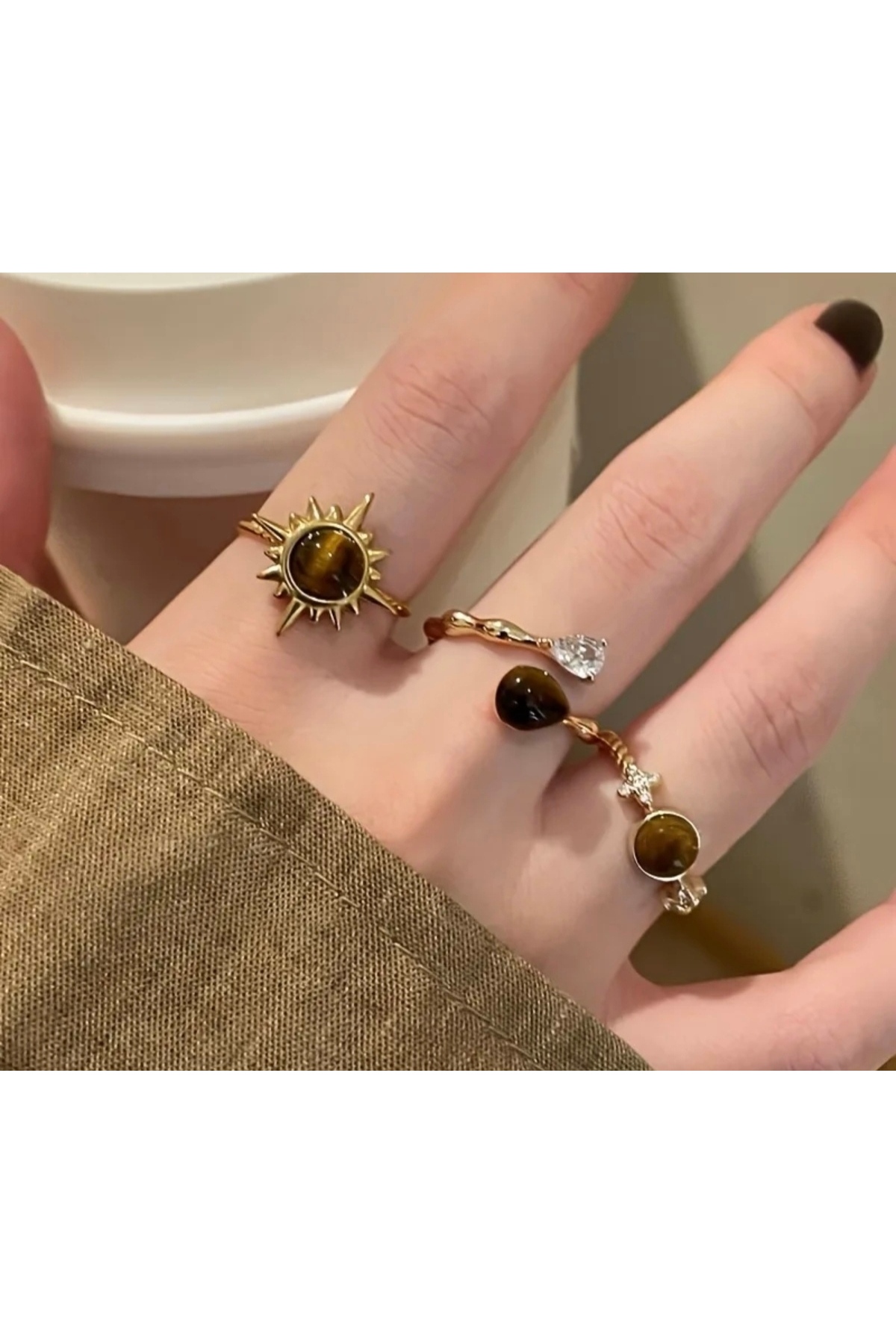 MURASSA BUTİK  Güneş ve Ayçiçeği Desen Yüzük Seti - Görsel 4