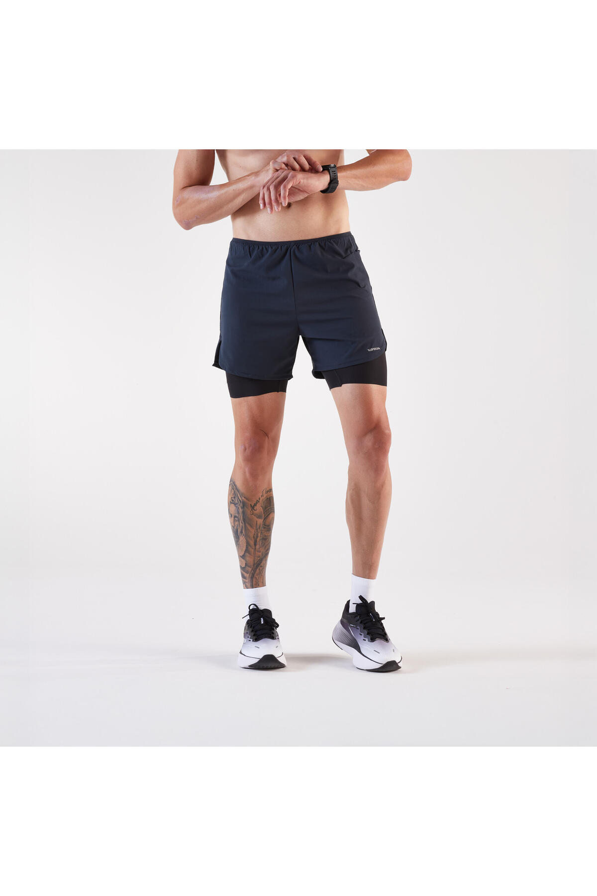 شورت ورزشی مردانه دو در یک Kiprun - مشکی - KIPRUN Run 500 Comfort دکاتلون شورت ورزشی Decathlon