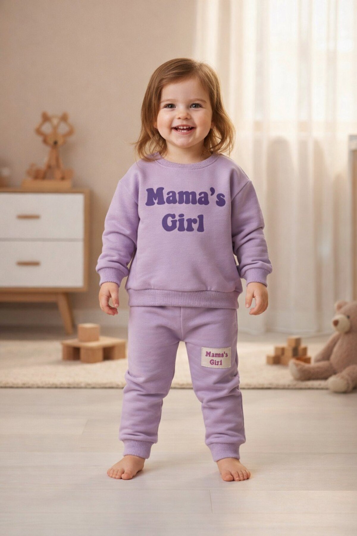 Minelia Kids %100 Pamuk Kız Bebek Eşofman Takımı – “Mama’s Girl” | 9–24 Ay fotoğrafı 3 (önizleme)