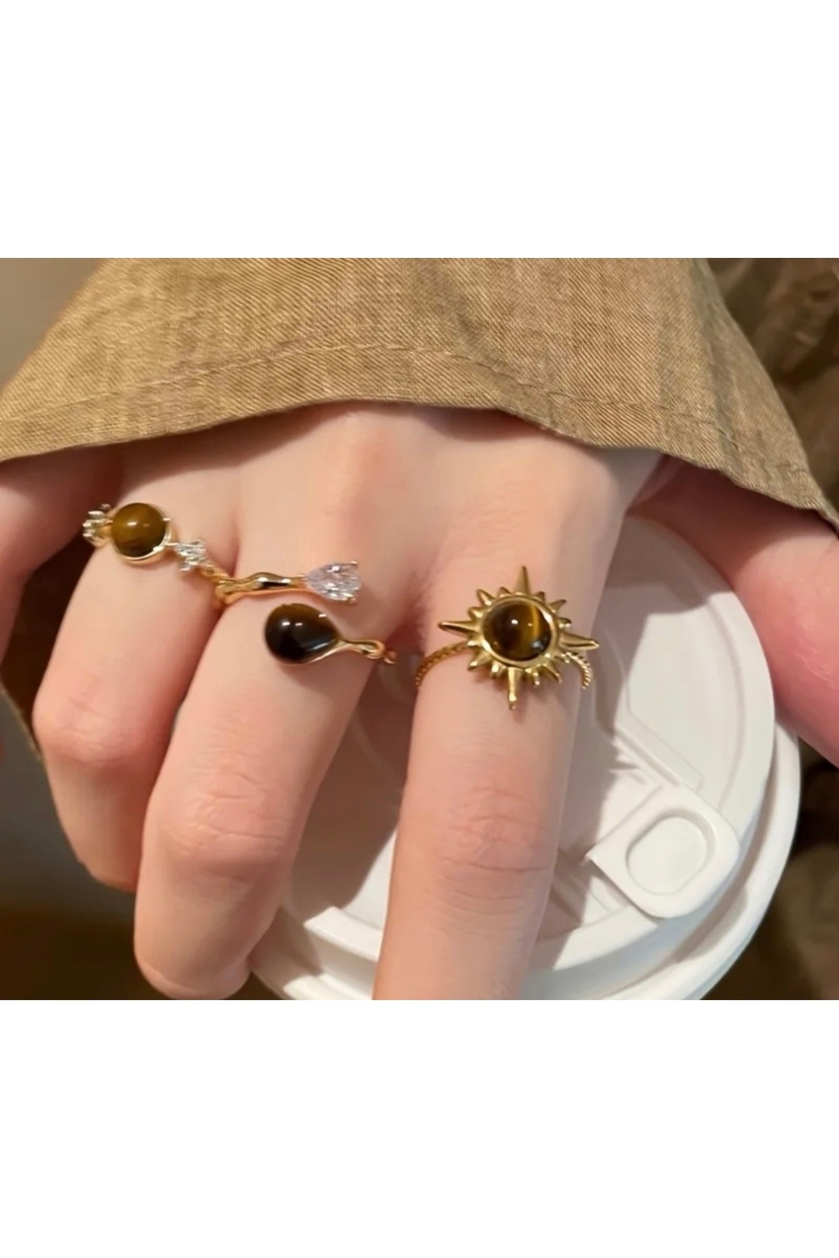 MURASSA BUTİK  Güneş ve Ayçiçeği Desen Yüzük Seti - Görsel 2