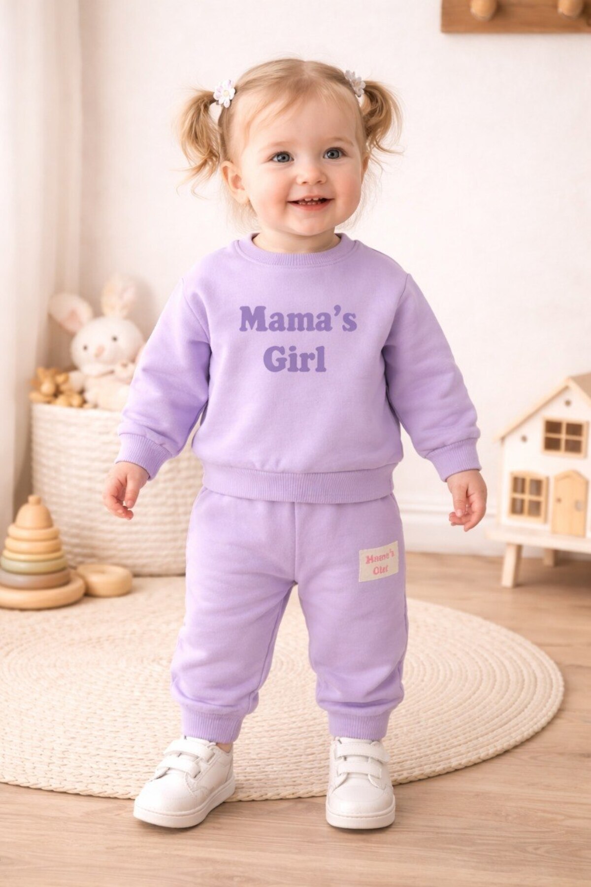 Minelia Kids %100 Pamuk Kız Bebek Eşofman Takımı – “Mama’s Girl” | 9–24 Ay fotoğrafı 2 (önizleme)