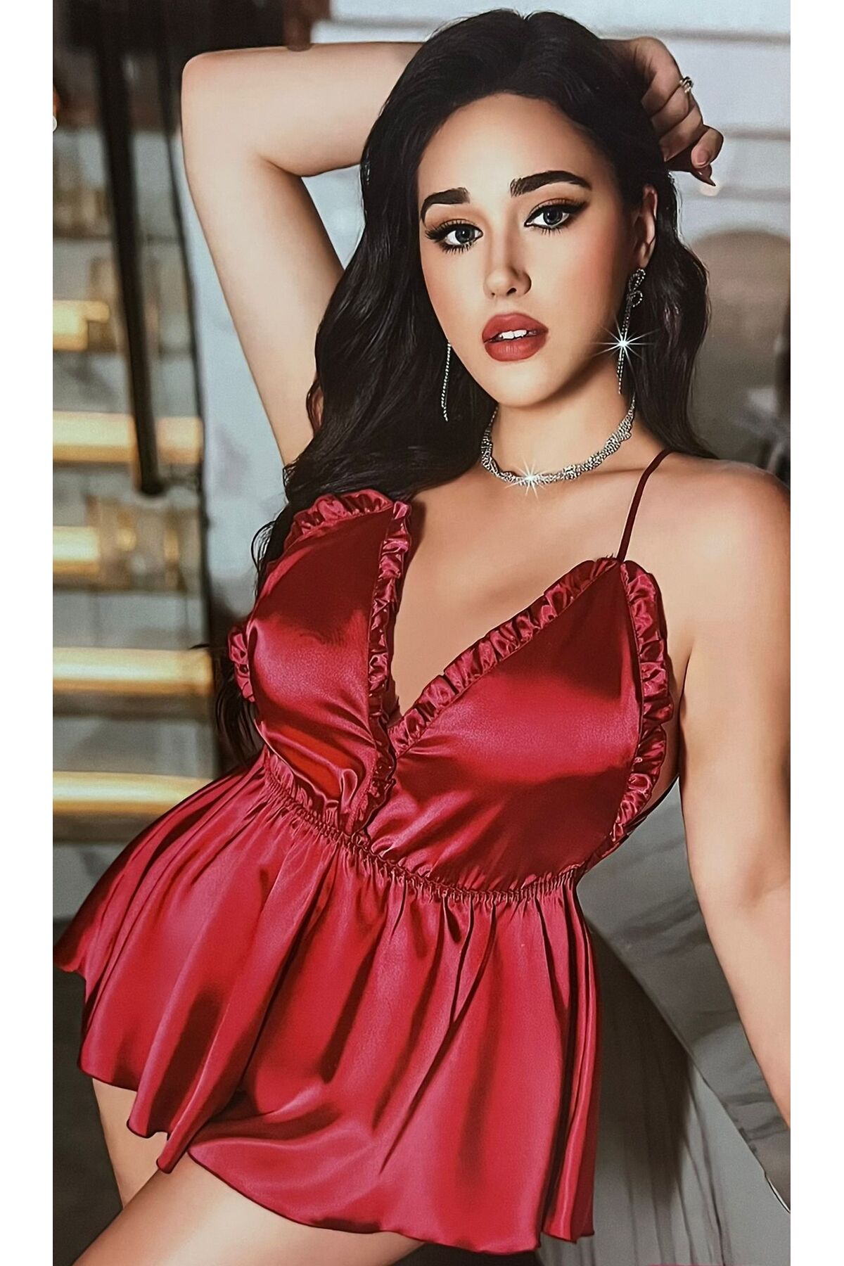 Nightlight Kadın Saten Görünümlü Askılı 2’li Ev Giyim Takımı