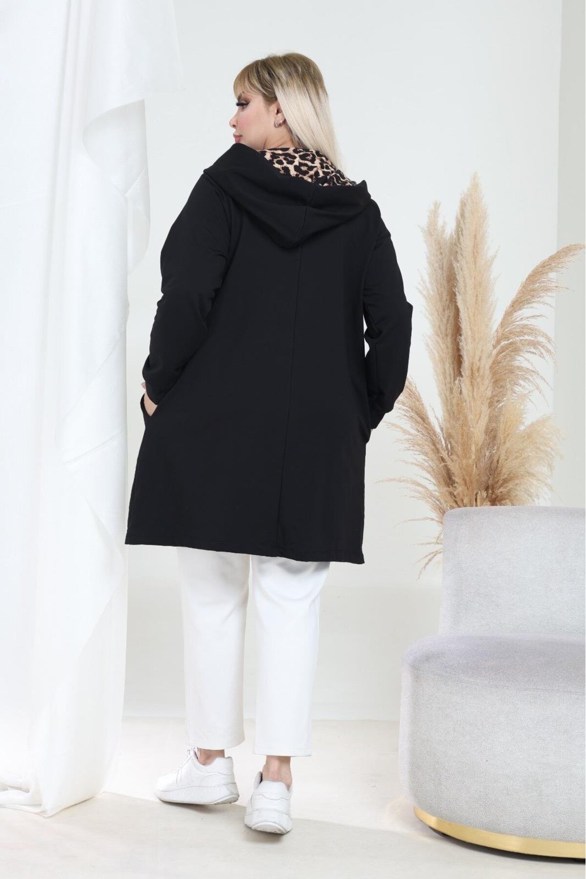 EMEZ  Leopar detaylı uzun hırka - Görsel 5