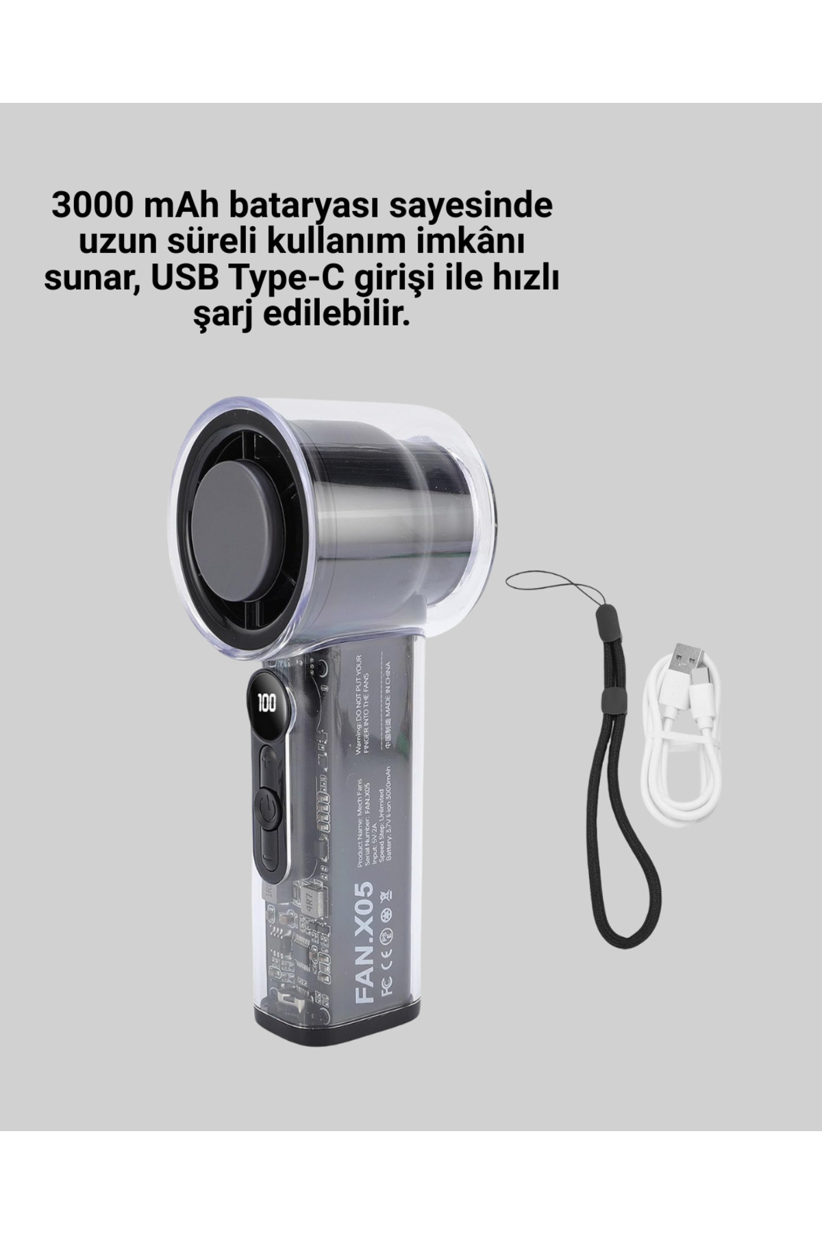 Sepetink 100 Kademeli Ayarlanabilir Mini Fan | Dijital Ekranlı Serinletici