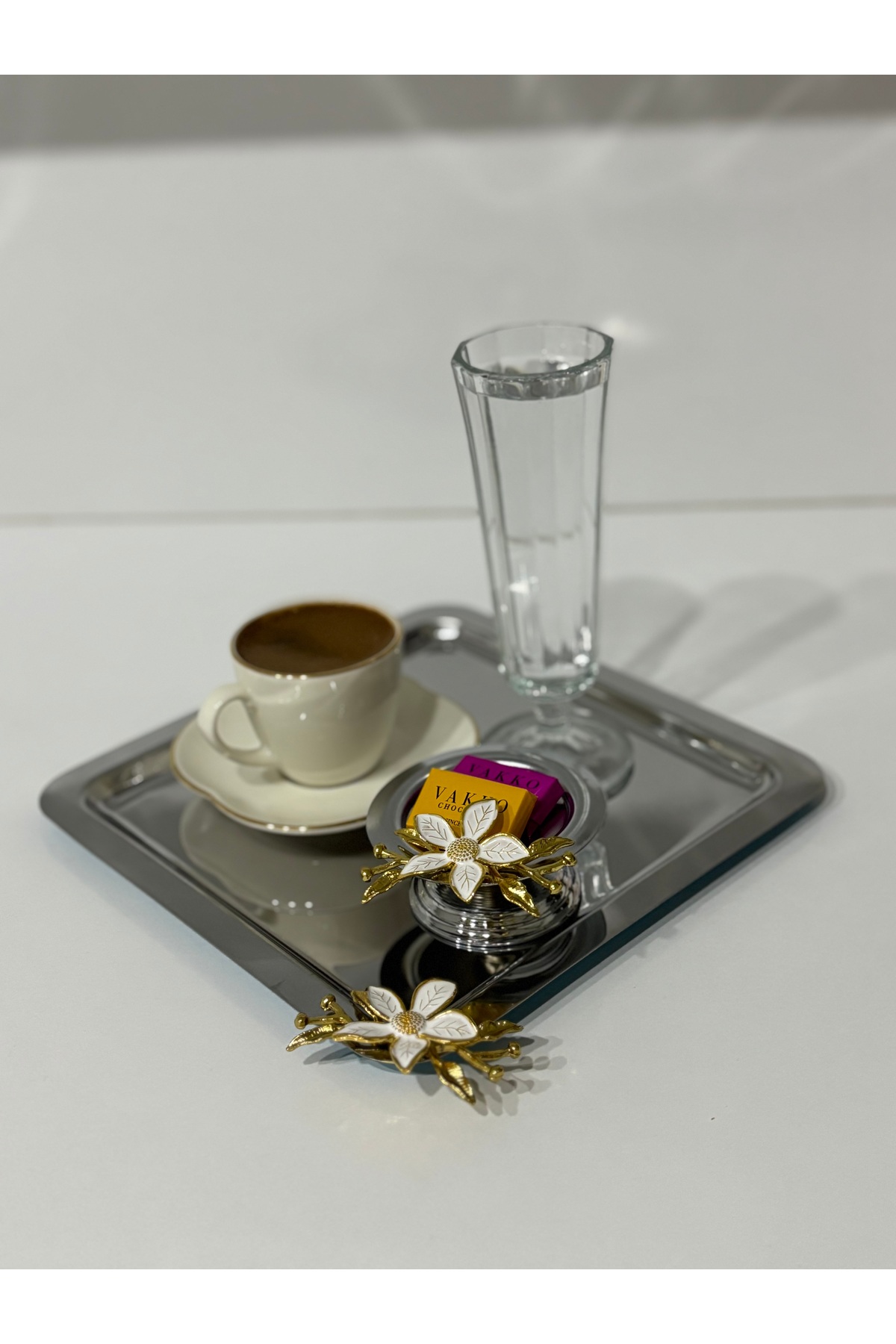 USD HOME 6 lı mini papatya kahve sunum servis tepsisi