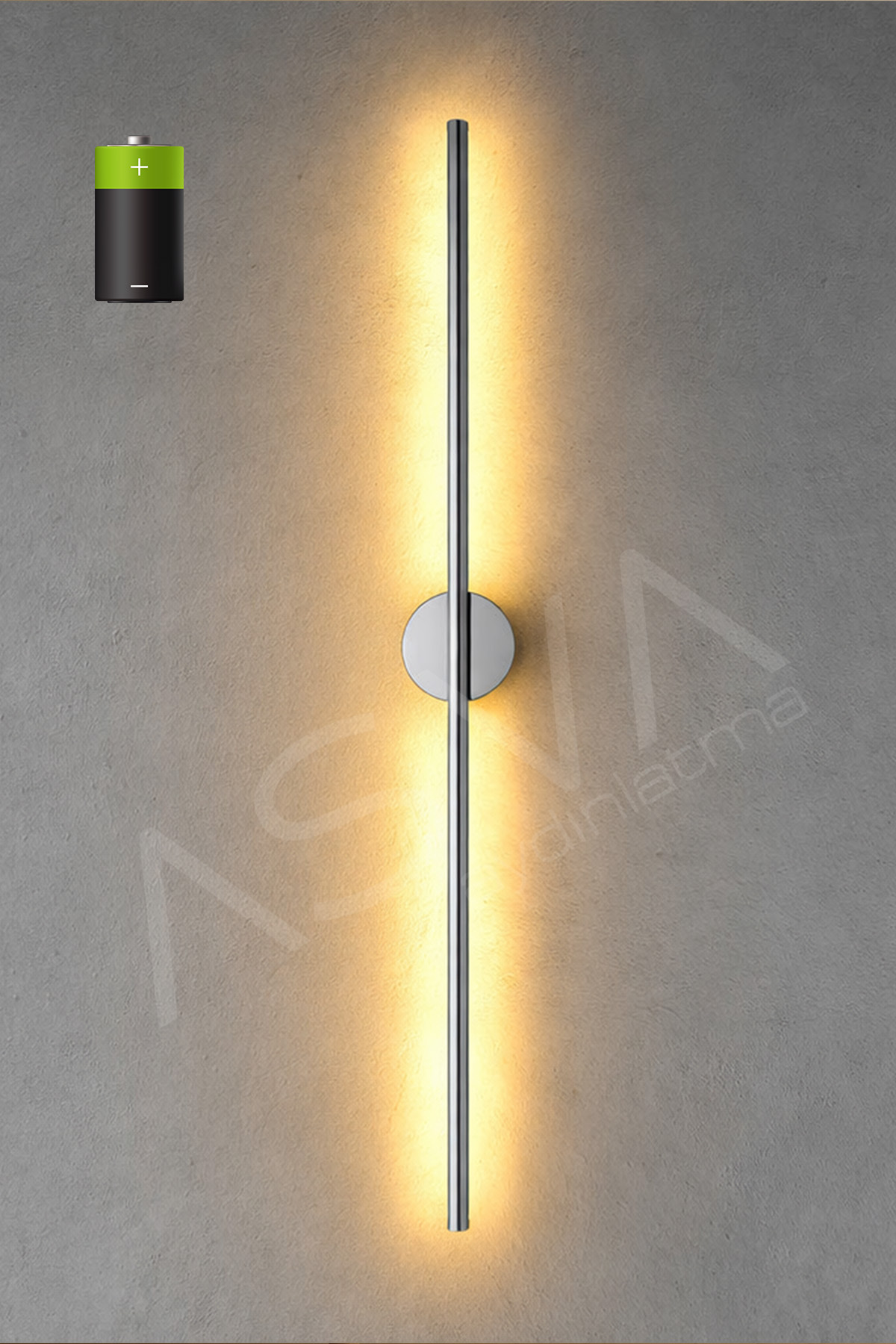 ERDEMER Modern Pilli Aplik Tak Çalıştır Kablosuz Ledli Aplik KROM Pil Dahildir 70cm