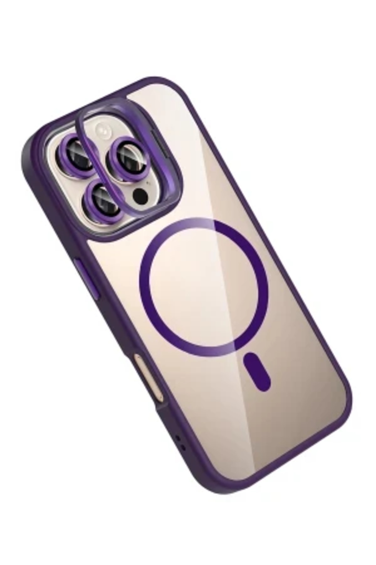 iPhone 16 Pro İçin Uyumlu Standlı ve Kamera Lens Hediyeli Wireless Şarj Özellikli Ultra Lüks Kılıf