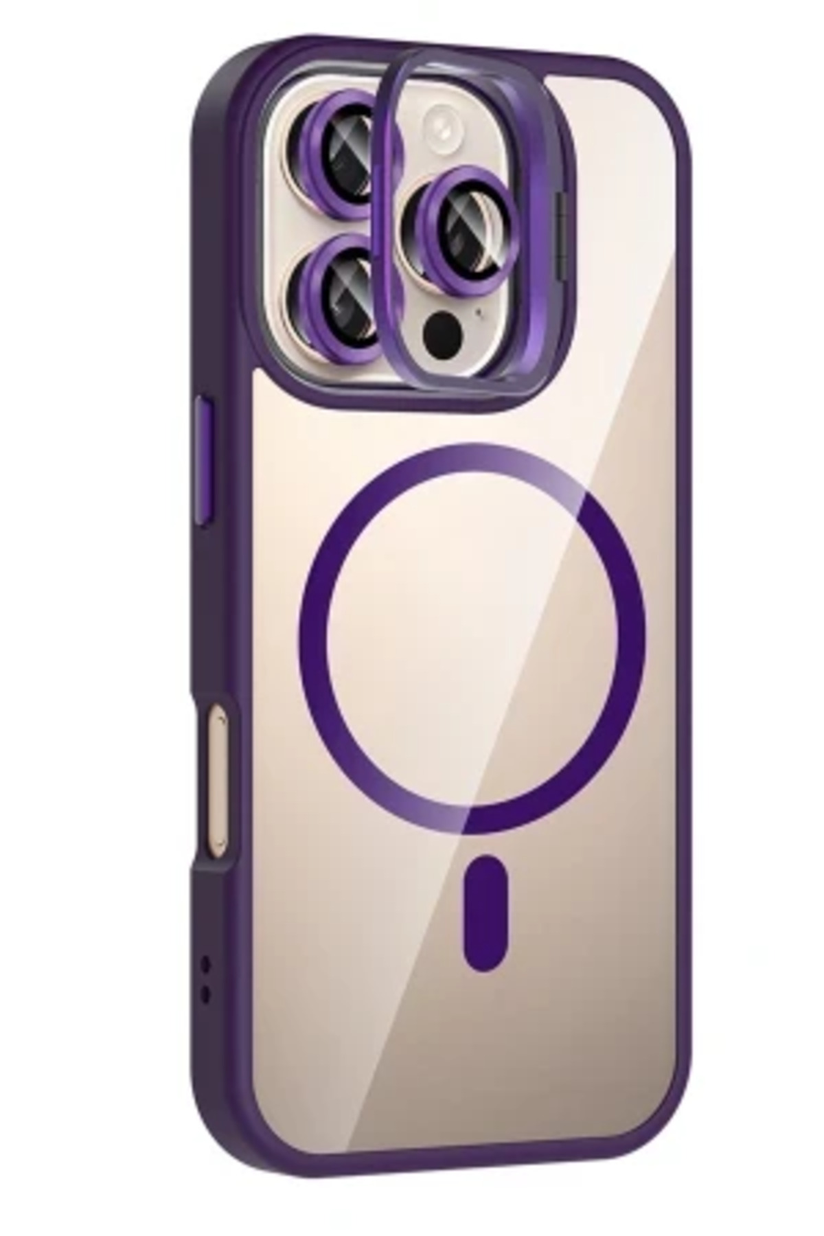 iPhone 16 Pro İçin Uyumlu Standlı ve Kamera Lens Hediyeli Wireless Şarj Özellikli Ultra Lüks Kılıf
