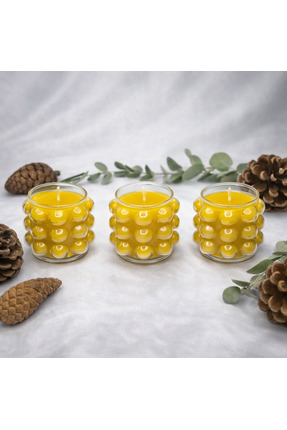 Terapi Bahçesi Doğal Bal Mumu Bubble Cam Mum | El Yapımı Dekoratif Mum | 3 Adet