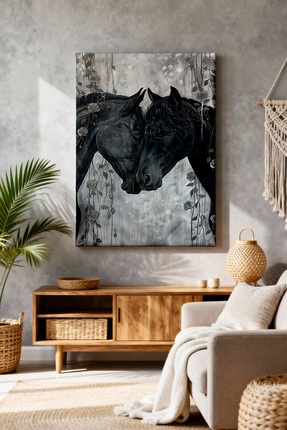 ART NEST DEKOR ASİL SİYAH ATLAR CANVAS TABLO
