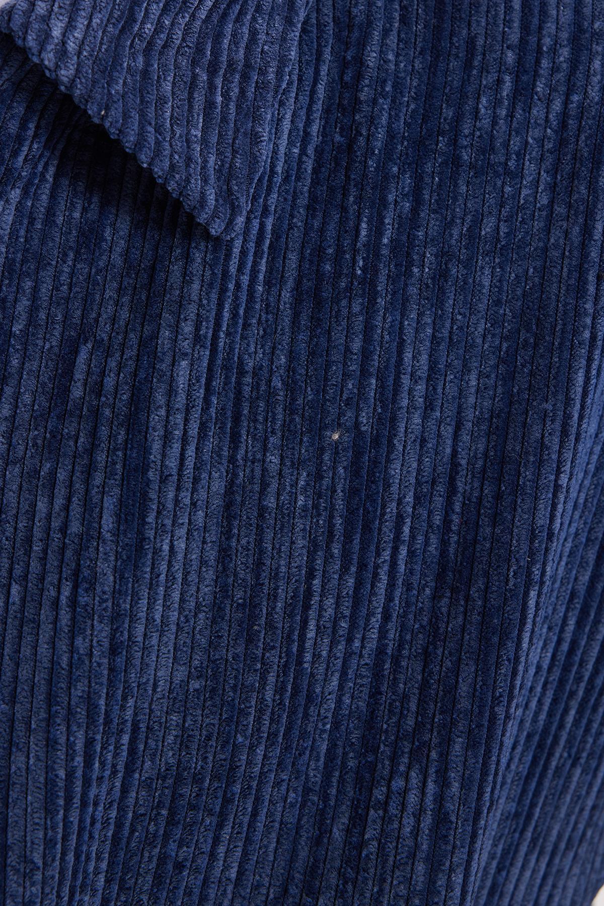 Tudors  Erkek Relax Fit Rahat Kesim Fitilli Fermuarlı Astarlı Cepli Kolej İndigo Ceket Mont Gömlek - Görsel 6