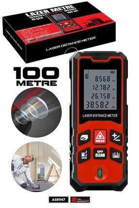 ASSUR Profesyonel Lazer Terazili Dijital Mesafe Ölçer 100 Metre Ölçüm Cihazı ...