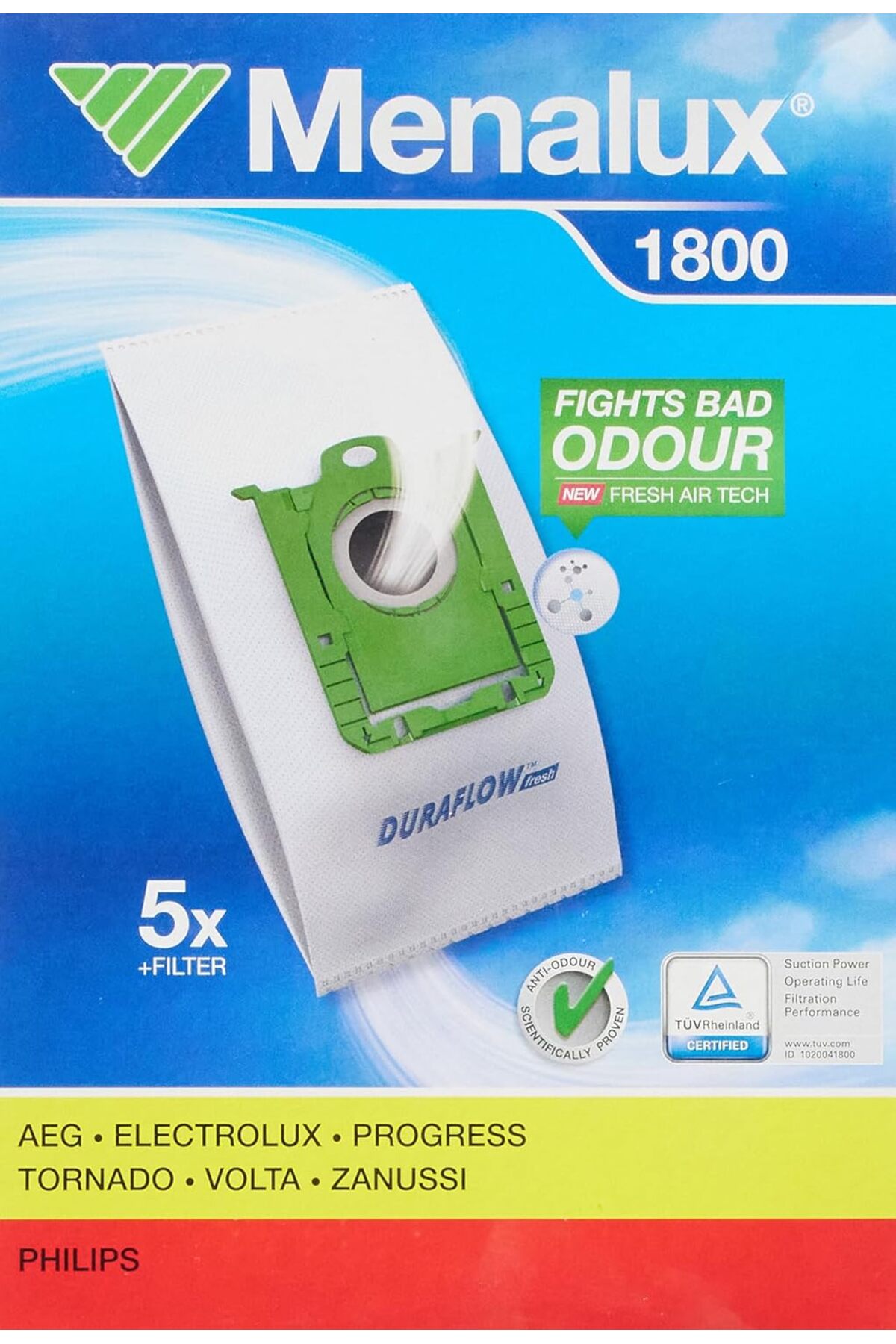 BRF NwoTeknoloji 1800, 5 Staubbeutel, Duraflow fresh mit Anti-Odour, Passend u.a. für s-bag, UltraSilenc