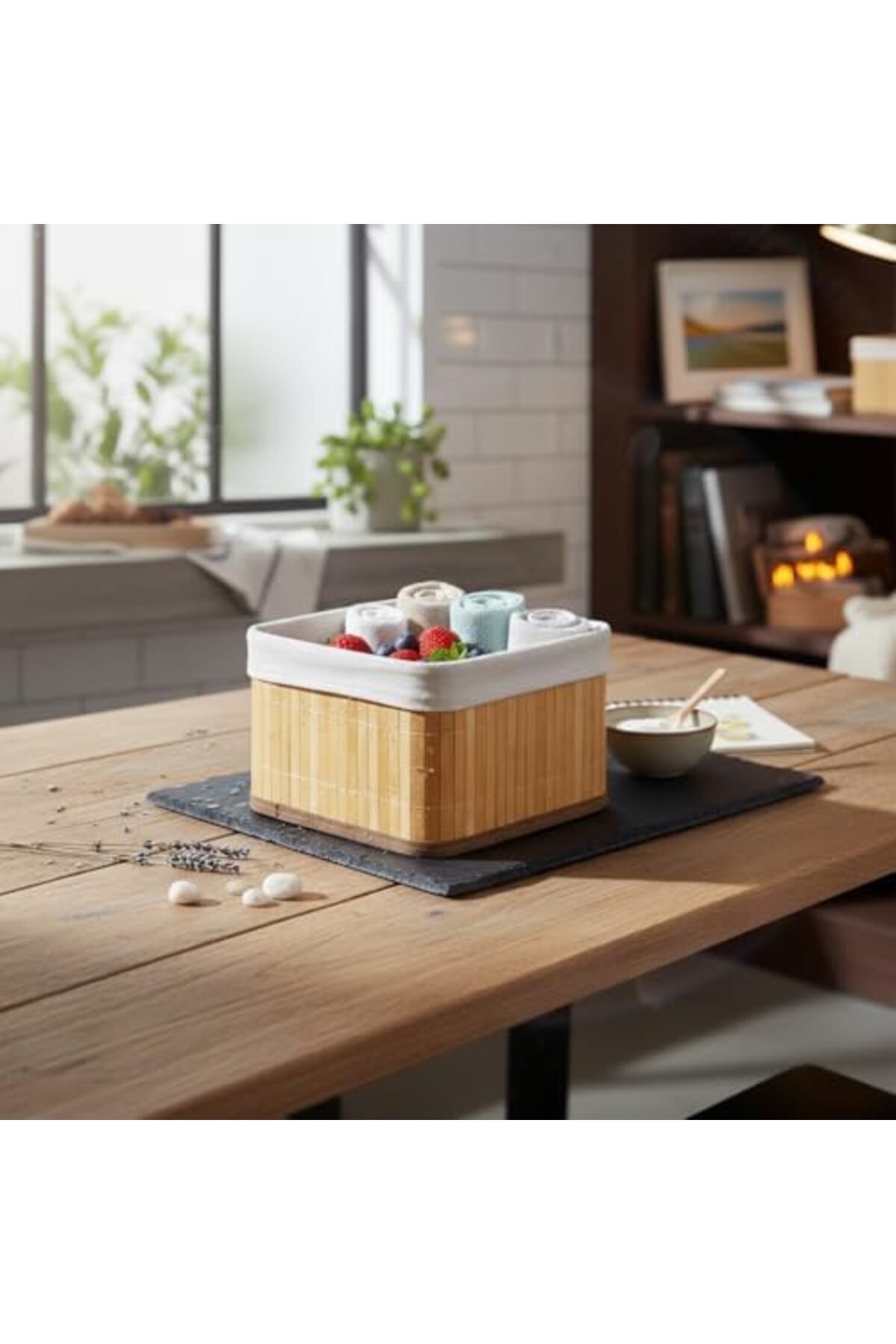 BRF Sahra79 Bambu Çok Amaçlı Saklama Kutusu Düzenleyici Kare Organizer, Dekoratif Bambu Düzenleyici NATU