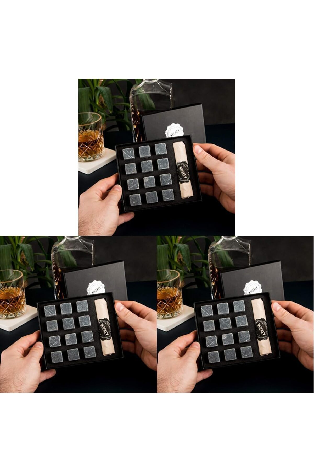 BRF NwoTeknoloji Viski Taşı | 12 Parça Viski Soğutucu (Koyu Gri) 3lü paket 1205362