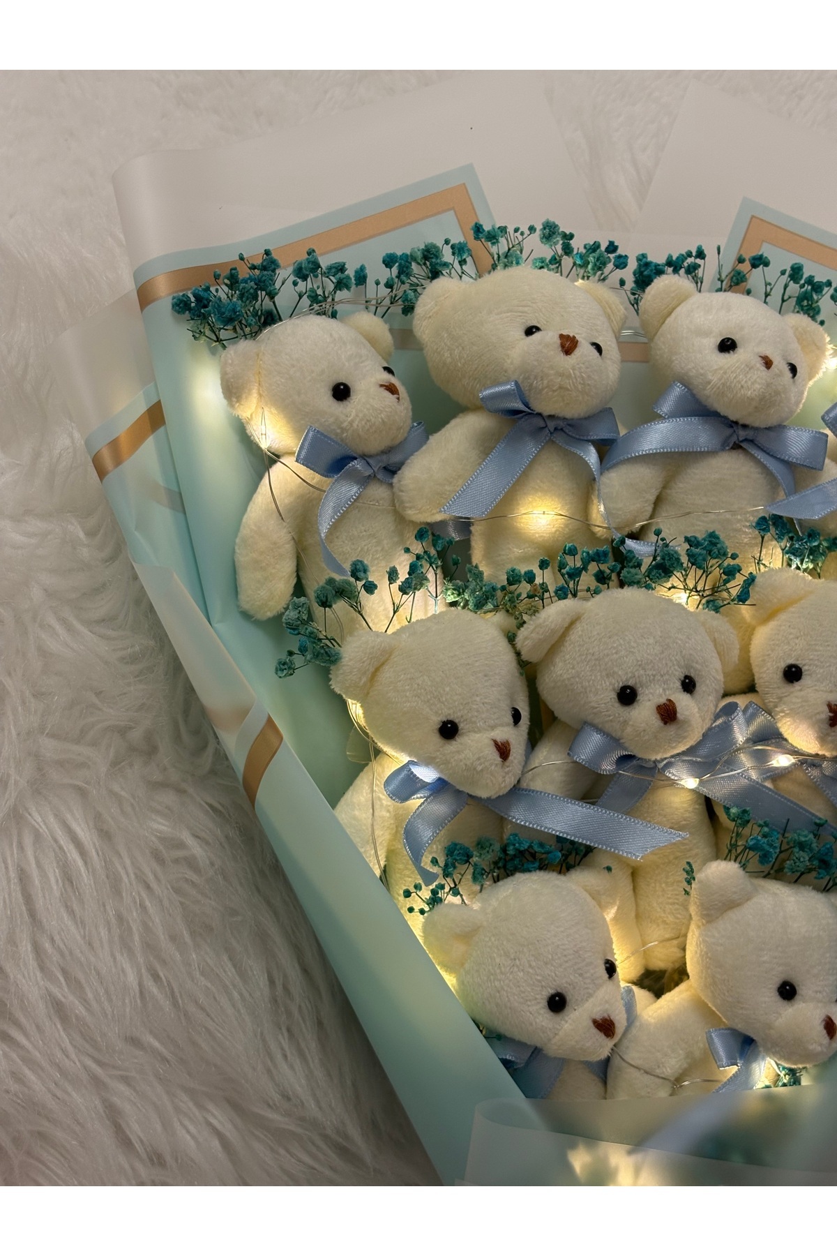 Salish Led Işıklı Teddy Bear 9’lu | Mavi Peluş Ayıcık Buketi, Çiçek Detaylı | Özel Hediye fotoğrafı 2 (önizleme)
