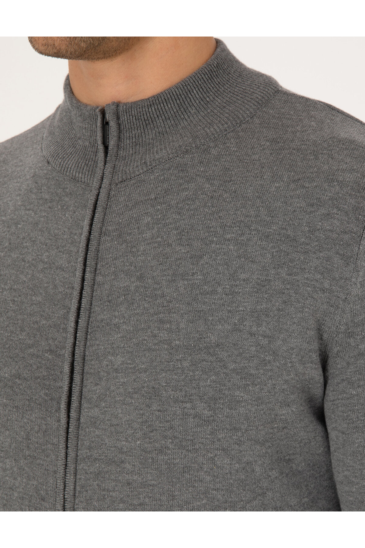 Pierre Cardin  Gri Melanj Slim Fit Fermuarlı Triko Hırka 50317409-VR086 - Görsel 7