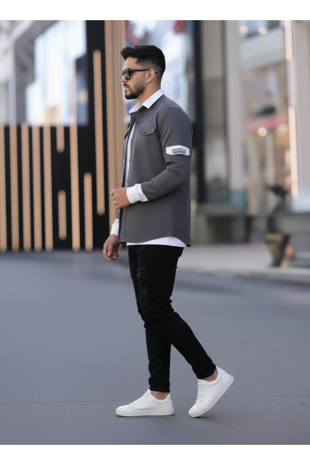 YXC Trend Maker  Erkek Slim Fit Dar Kesim Uzun Kollu Yaka detaylı Çift Cepli Gömlek. - Görsel 3