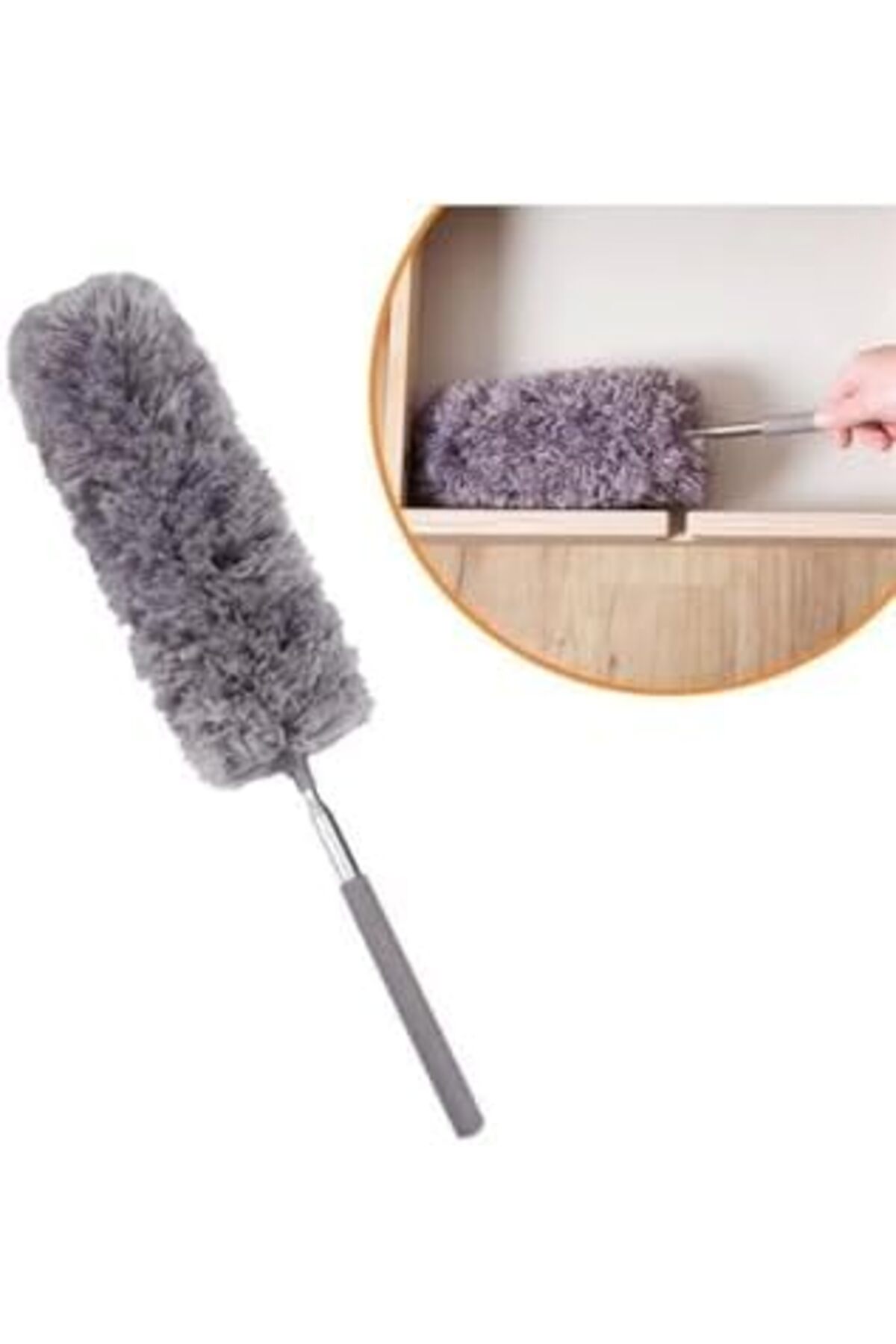 BRF NwoTeknoloji Epilons 140 Cm Teleskopik Uzatılabilir Mikrofiber Yumuşak Başlıklı Gri Toz Alma Fırçası